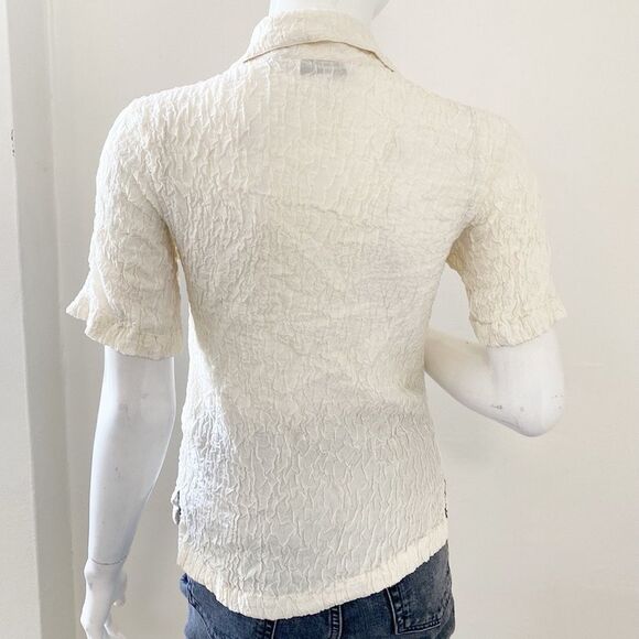 & Other Stories Cream Smocked Short Sleeve Button Down Shirt Shell Style Buttons - Picture 4 of 7
